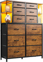 Dresser for Bedroom with LED Lights, 12 Drawers Bedroom Dresser,