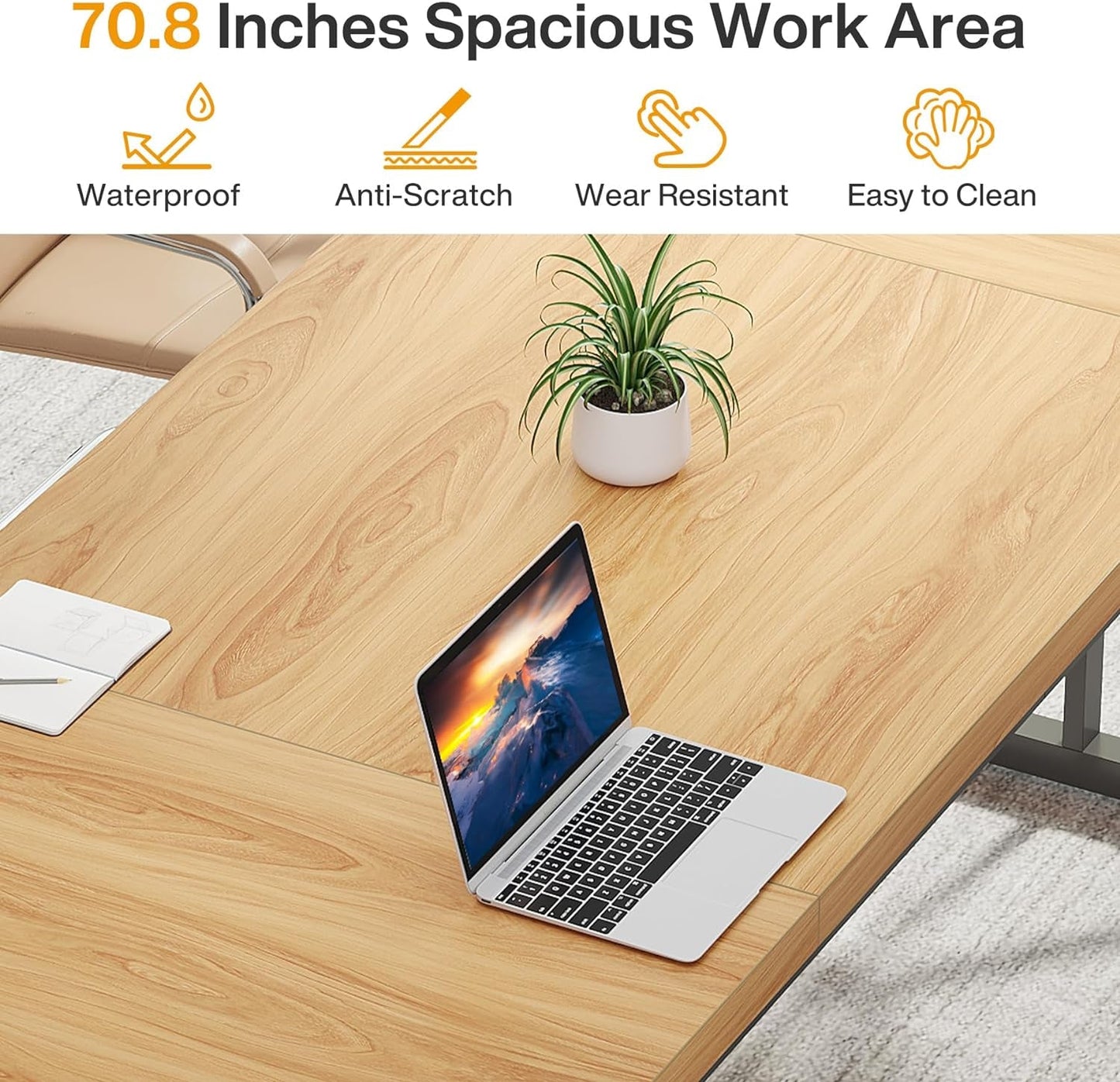 70.8-Inch Executive Desk, Large Computer Office Desk Workstation,