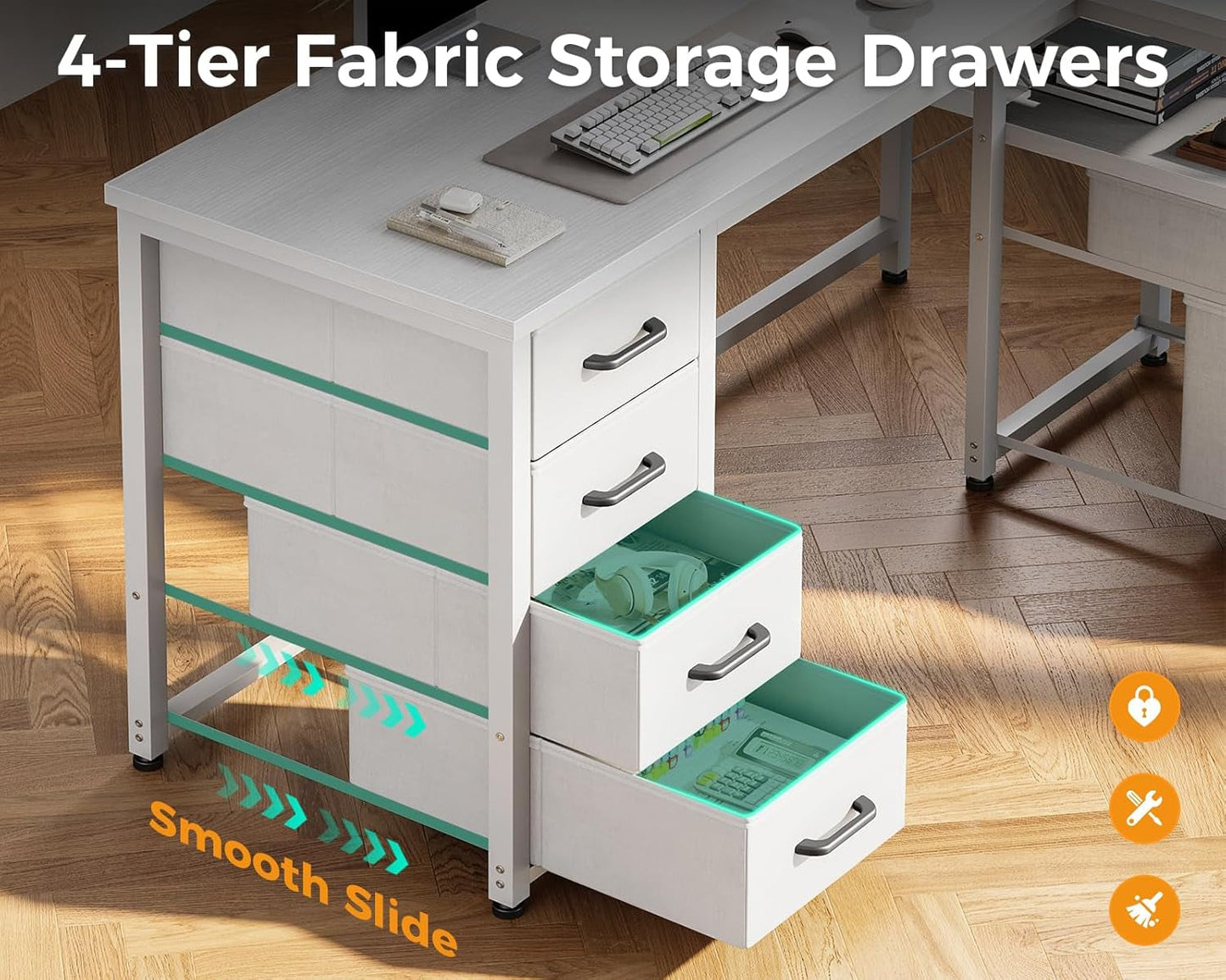 L Shaped Computer Desk with 6 Drawers & Power Outlet, 55 Inch Corner