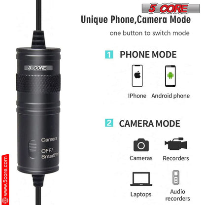 5Core Lavalier Microphone Clip On  Professional Grade 3.5mm Lapel Mic
