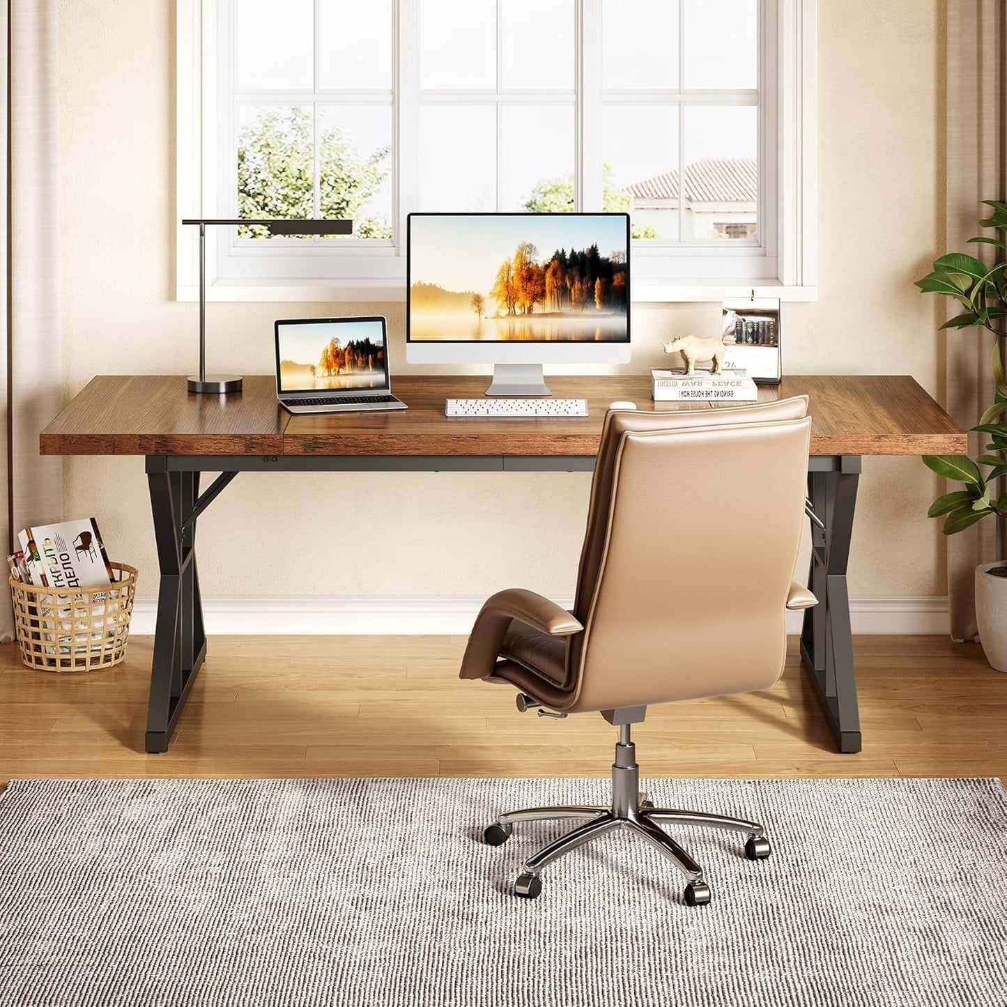 70.8-Inch Office Desk, Wooden Executive Office Desk, Modern Work Desk,