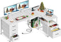 L Shaped Computer Desk with 6 Drawers & Power Outlet, 55 Inch Corner