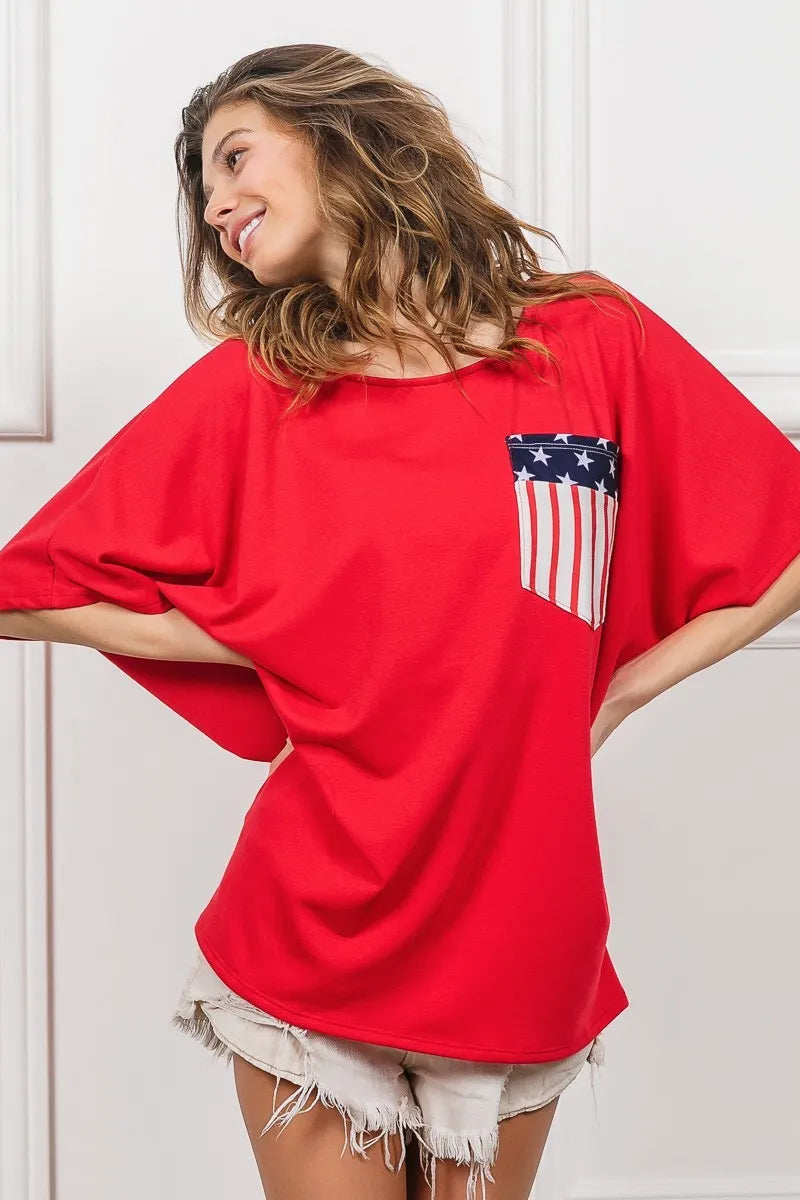 BiBi French Terry With Front Pocket Dolman Sleeves Top