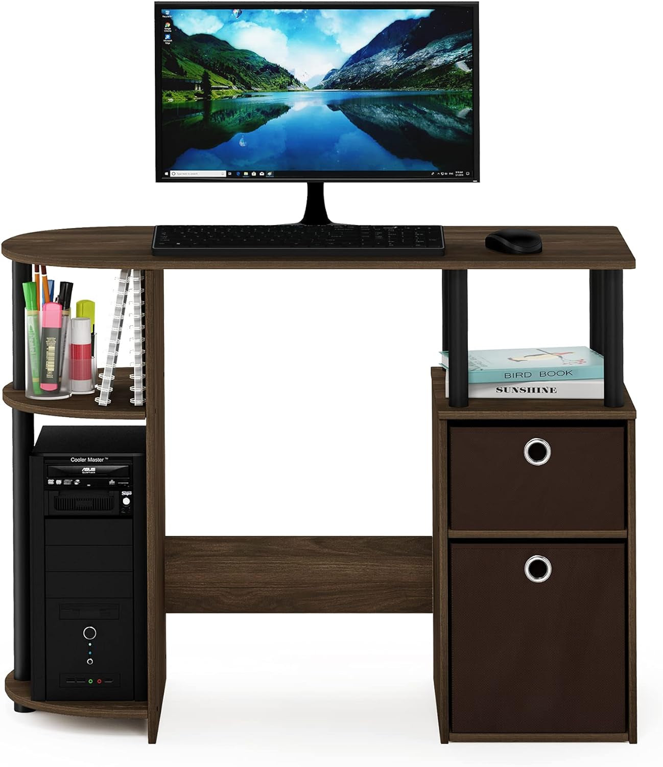 JAYA Simplistic Computer Study Desk, Columbia Walnut/Black/Dark Brown