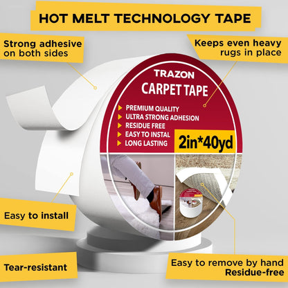 Carpet Tape Double Sided   2 In   120 Ft (40 Yards) Rug Tape Grippers