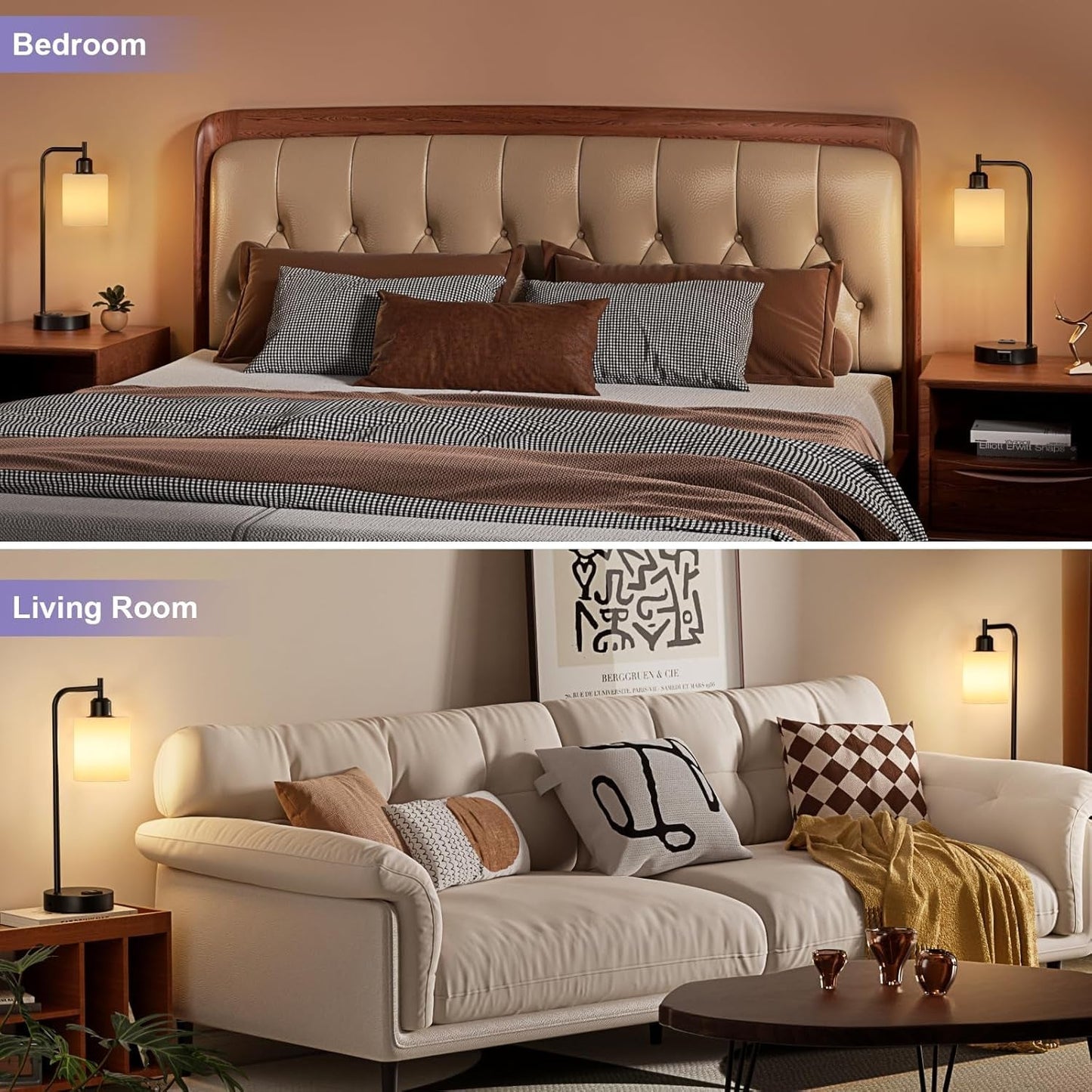 Industrial Touch Bedside Lamps for Bedrooms Set of 2 - 3-Way Dimmable