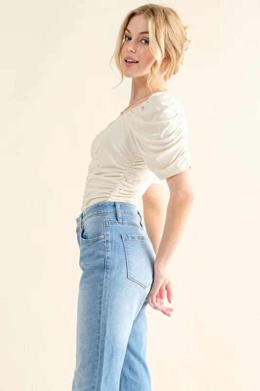 And The Why Buttery Soft Ruched Detailed Jersey Bodysuit