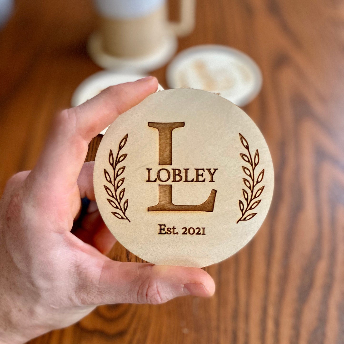 Engraved Monogram Wood Coaster Set