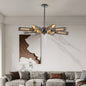 Modern Industrial Sputnik Chandelier, 8-Light Black and Gold Metal