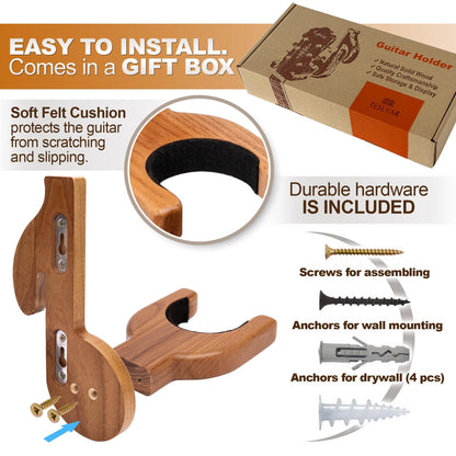 Guitar Holder Wall Mount Ash Wood Wooden Guitar Hanger Hook Stand Rack