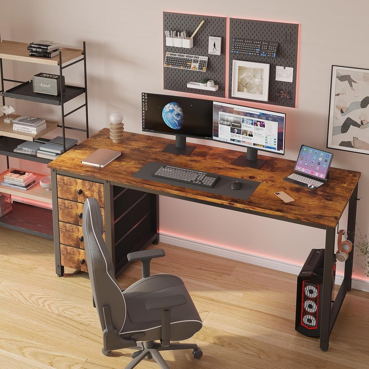 Computer Desk with Fabric Drawers - 55 Inch Long Study Work Writing