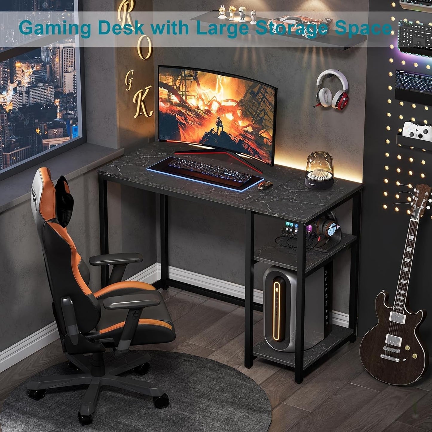 Computer Desk 40 Inches with 2-Tier Shelves Sturdy Home Office Desk