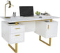 51" White Gold Desk with Storage Cabinet