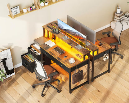 48-Inch Computer Desk with Fabric File Cabinet and Fabric Drawers,