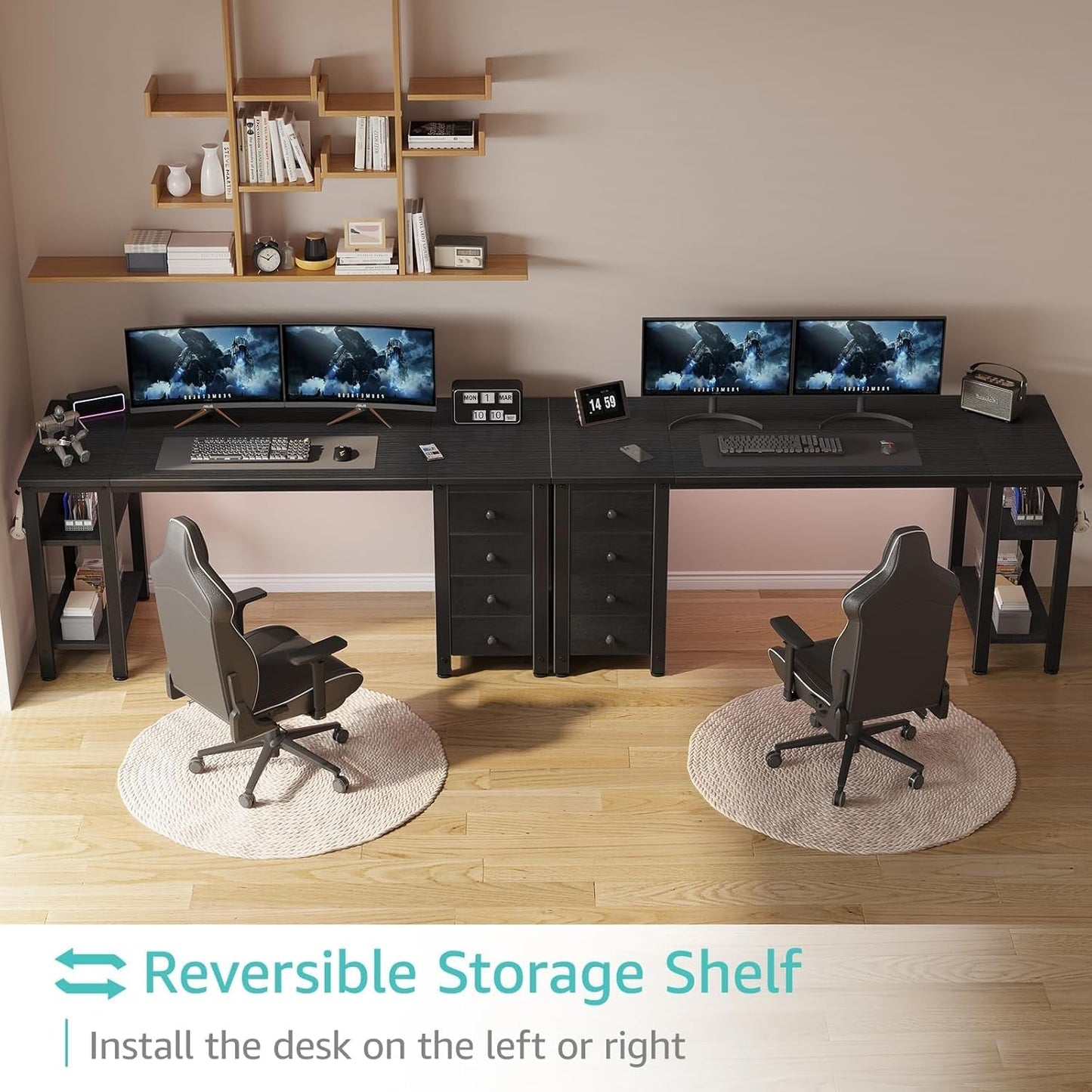 Gaming Desk with 4 Fabric Drawers & Storage Shelves, 55 Inch Computer