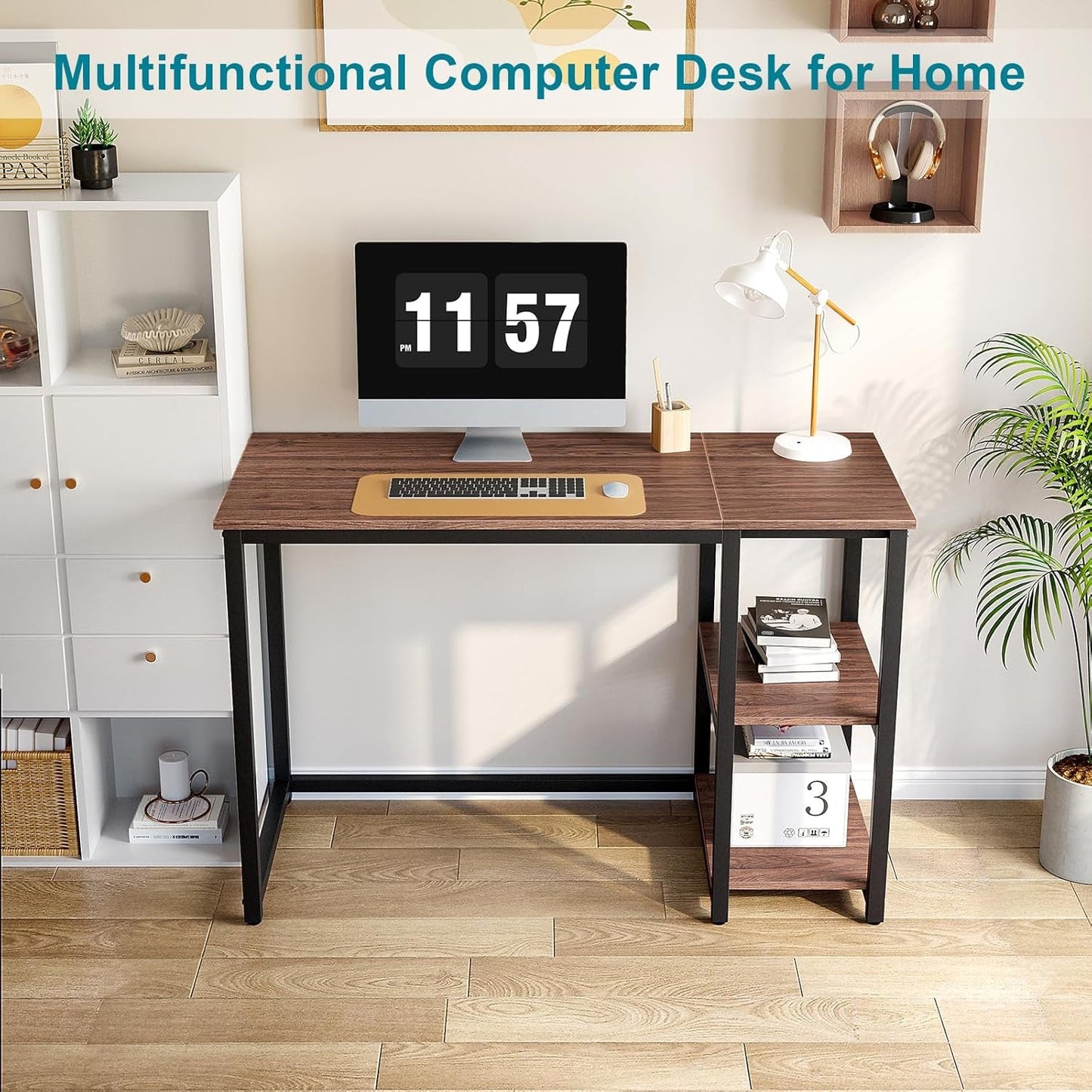 Computer Desk 40 Inch with 2 Shelves, Sturdy Home Office Desk with