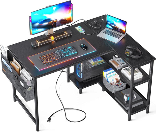 40 Inch Small L Shaped Gaming Computer Desk with Power Outlets,