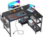 40 Inch Small L Shaped Gaming Computer Desk with Power Outlets,