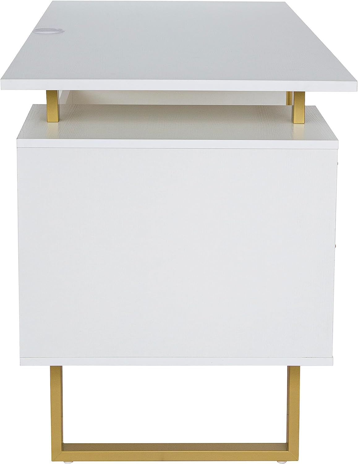 51" White Gold Desk with Storage Cabinet