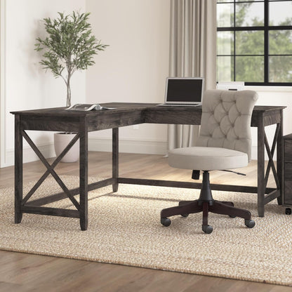Bush Furniture Key West L Shaped Desk, 60-Inch Modern Farmhouse