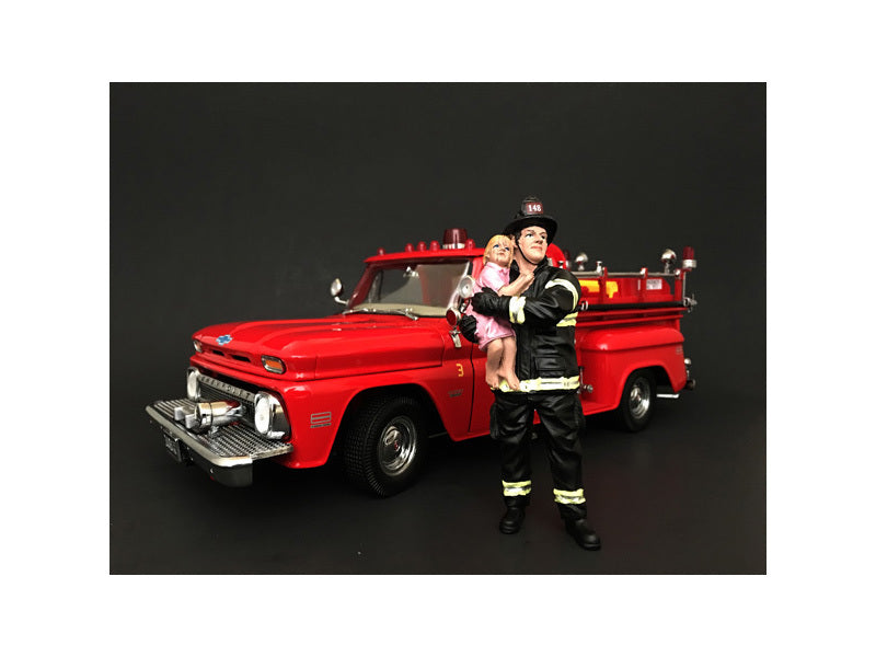 Firefighter Saving Life with Baby Figurine / Figure For 1:18 Models by