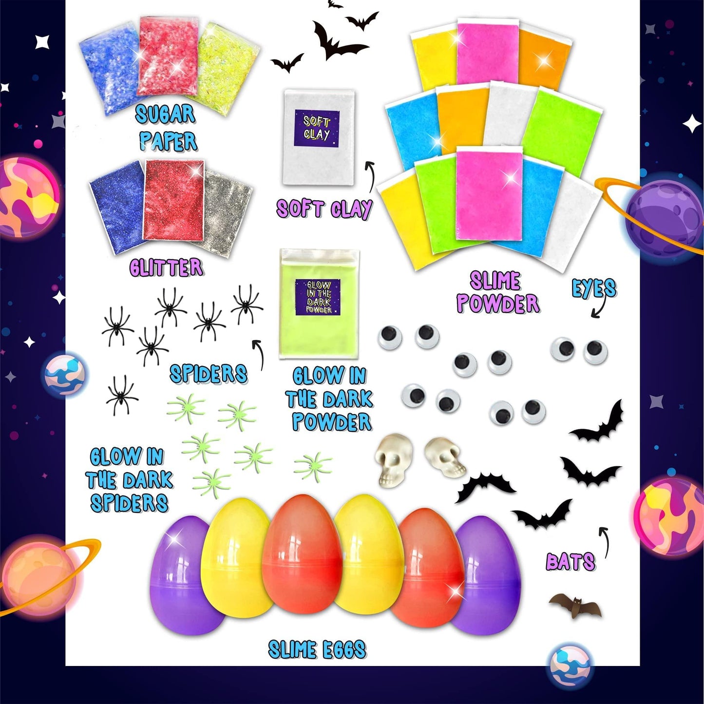Galaxy & Glow In The Dark Slime Kit For Boys And Girls Make 25 Oz Of