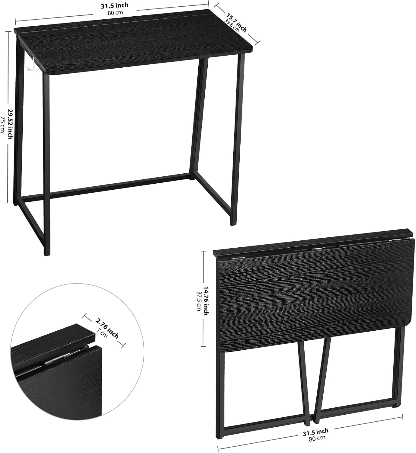 Folding Computer Desk, Small Writing Foldable Desk 31.5", Space-Saving