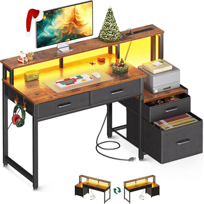 48-Inch Computer Desk with Fabric File Cabinet and Fabric Drawers,