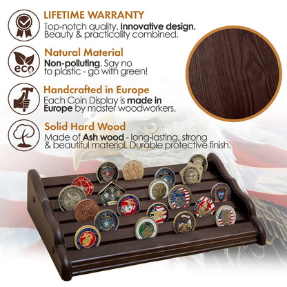 Military Challenge Coins Stand Holder Display Rack Wooden Army