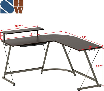 Vista L-Shape Desk with Monitor Stand, Espresso