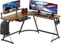 Vista L-Shape Desk with Monitor Stand, Walnut