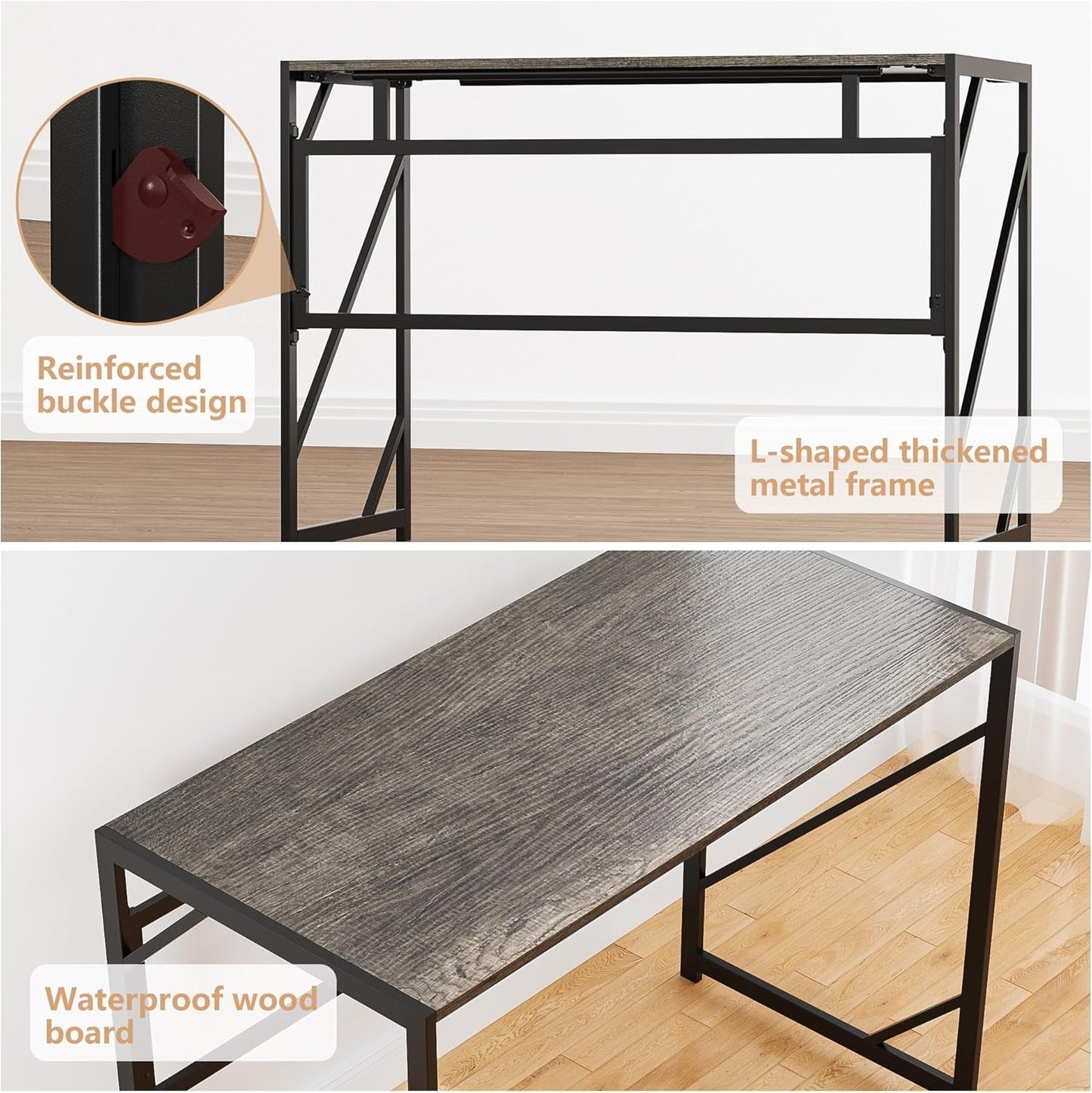 Folding Desk Writing Computer Desk for Home Office, No-Assembly Study