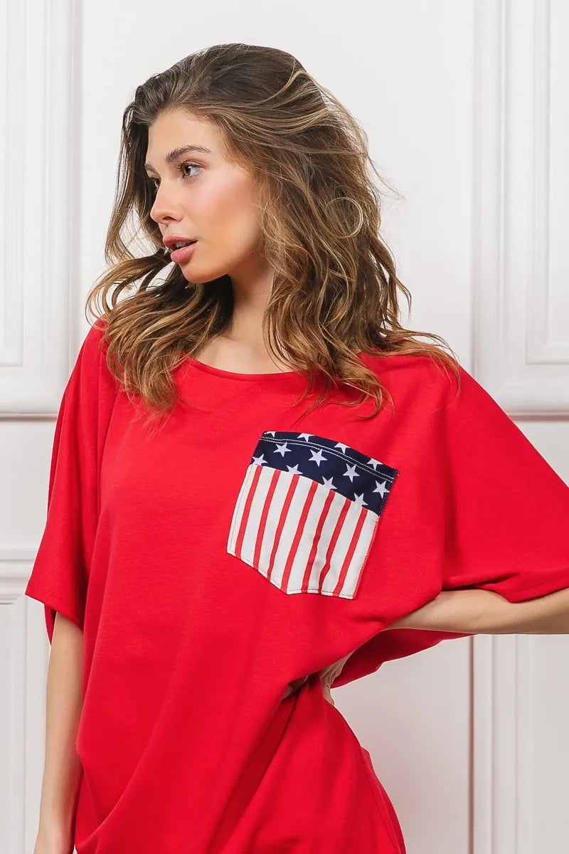 BiBi French Terry With Front Pocket Dolman Sleeves Top