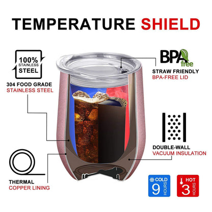 Premium Stainless Steel Wine Tumbler with Lid 12 oz Double Wall Vacuum