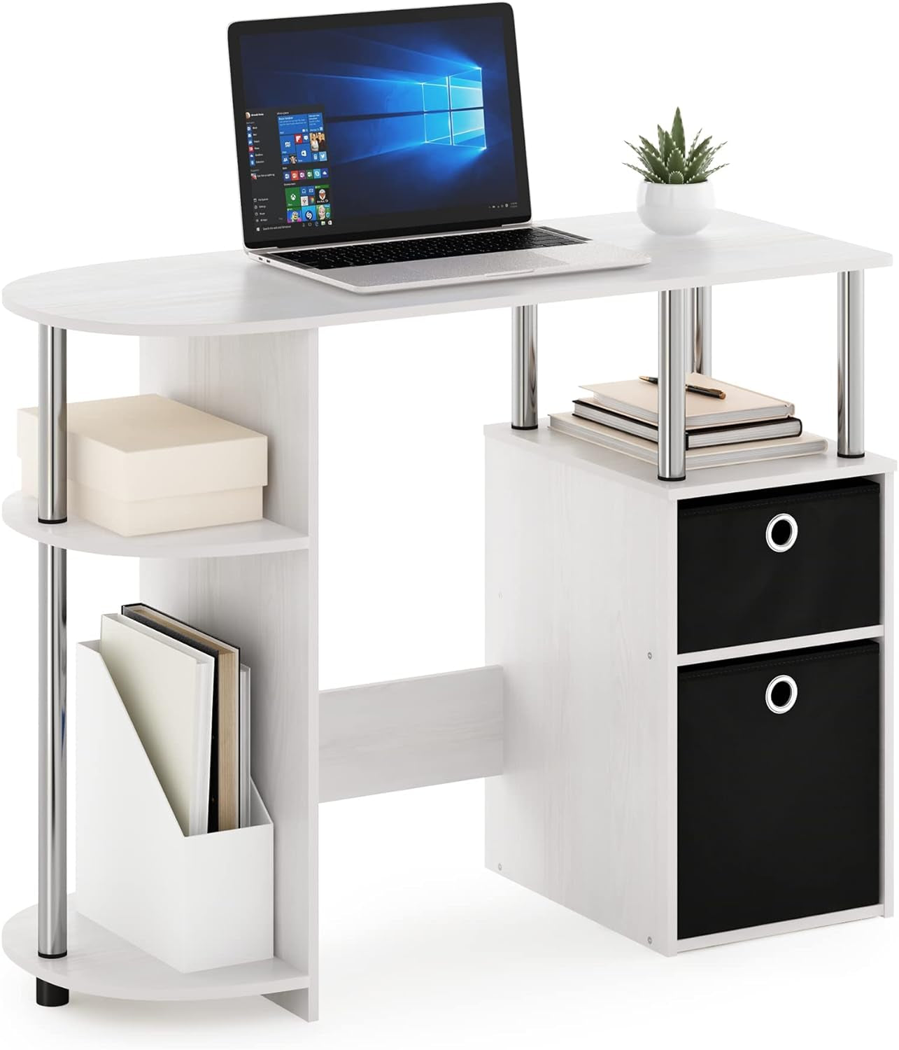 Jaya Simplistic Computer Study Desk, White Oak/Chrome/Black