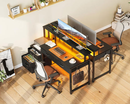48-Inch Computer Desk with Power Outlets and LED Lights, Gaming Desk