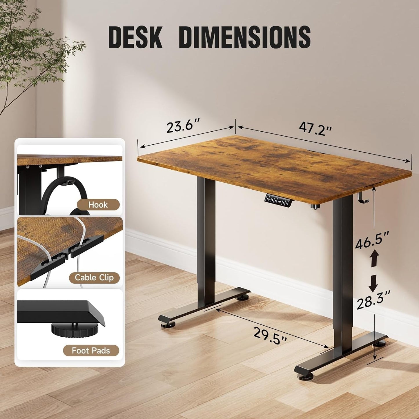 47.2 Inch Electric Standing Desk, Height Adjustable Sit Stand Up,
