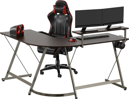 Vista L-Shape Desk with Monitor Stand, Espresso