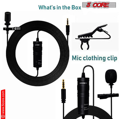 5Core Lavalier Microphone Clip On  Professional Grade 3.5mm Lapel Mic