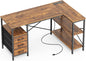 L Shaped Desk with Power Outlets, Computer Desk with 3 Drawers, 47