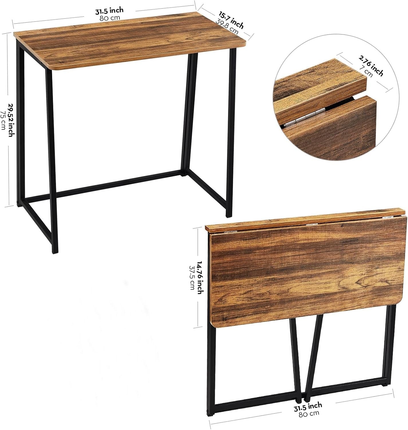 Folding Computer Desk, Small Writing Desk 31.5", Space-Saving Foldable