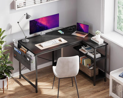40 Inch Small L Shaped Gaming Computer Desk with Power Outlets,