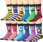 James Fiallo Mens 12 Pairs Funny Faces Striped Colorful Crew Socks