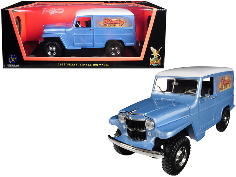 1955 Willys Jeep Station Wagon Silver Blue with White Top \Lucky\"