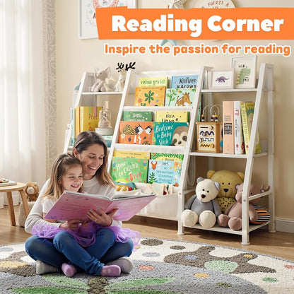 Kids Bookshelf Large Storage Bookcase: 3-Tier Book Sling Shelf Toy