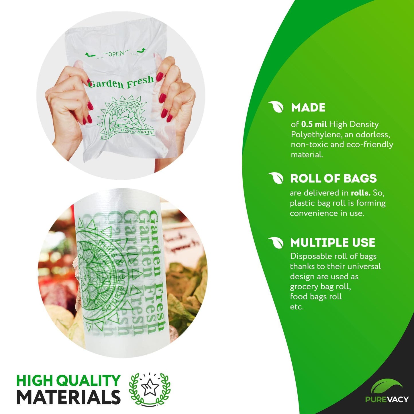 PUREVACY Food Plastic Produce Bags Roll 12 x 17. Roll of 1000 Plastic