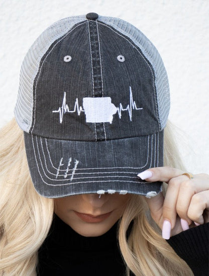 Sate of Iowa Heartbeat Embroidered Trucker