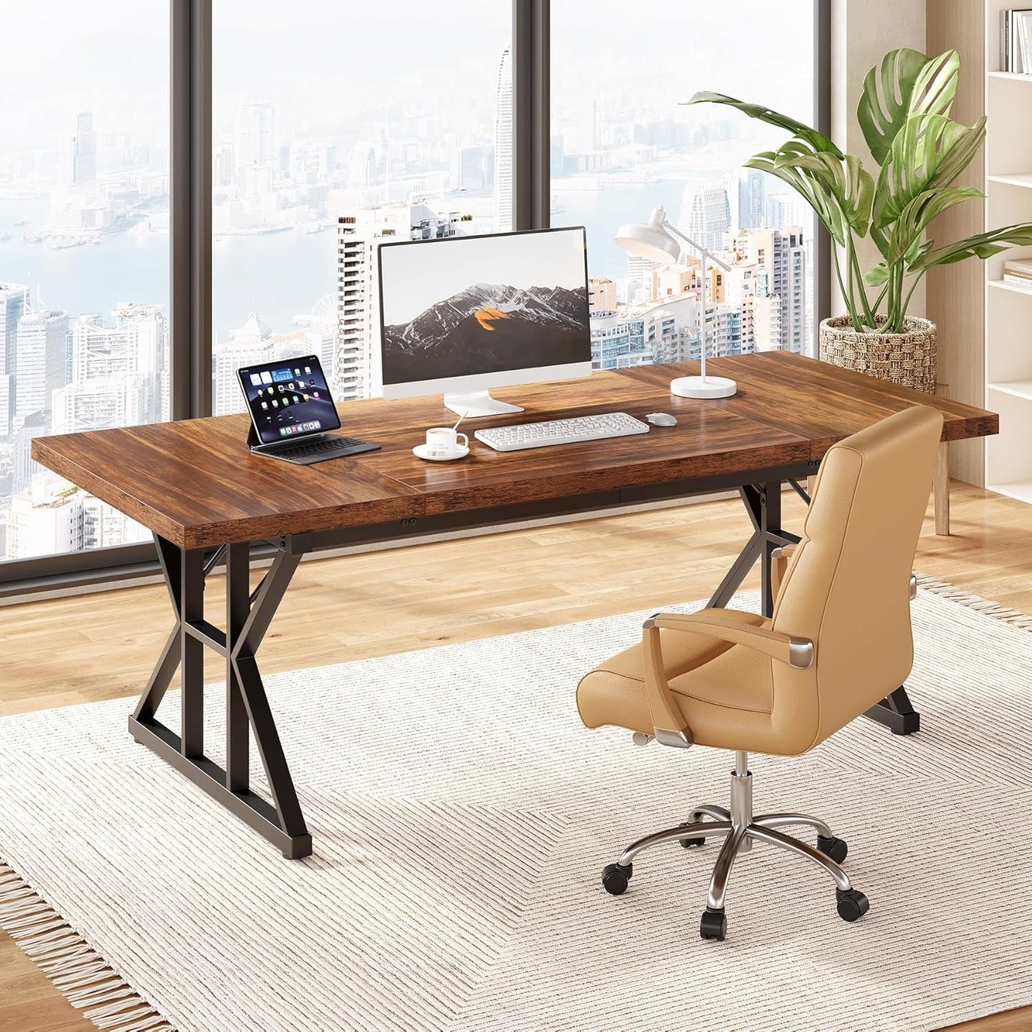 70.8-Inch Office Desk, Wooden Executive Office Desk, Modern Work Desk,