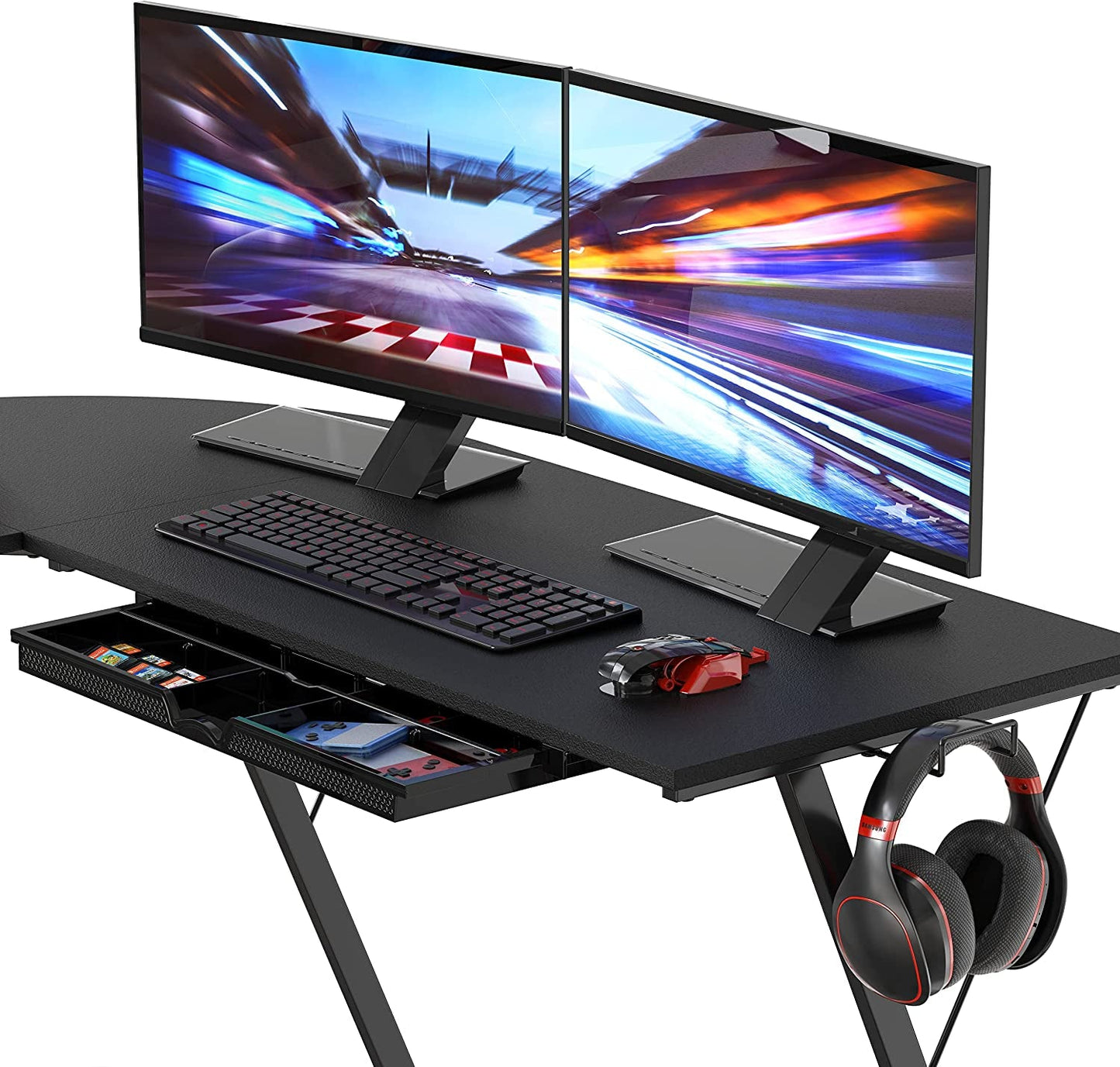 Vista L-Shape Desk with Monitor Stand, Black
