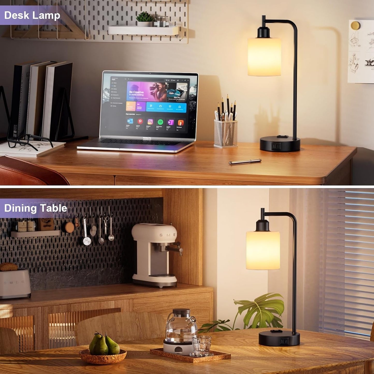 Industrial Touch Bedside Lamps for Bedrooms Set of 2 - 3-Way Dimmable